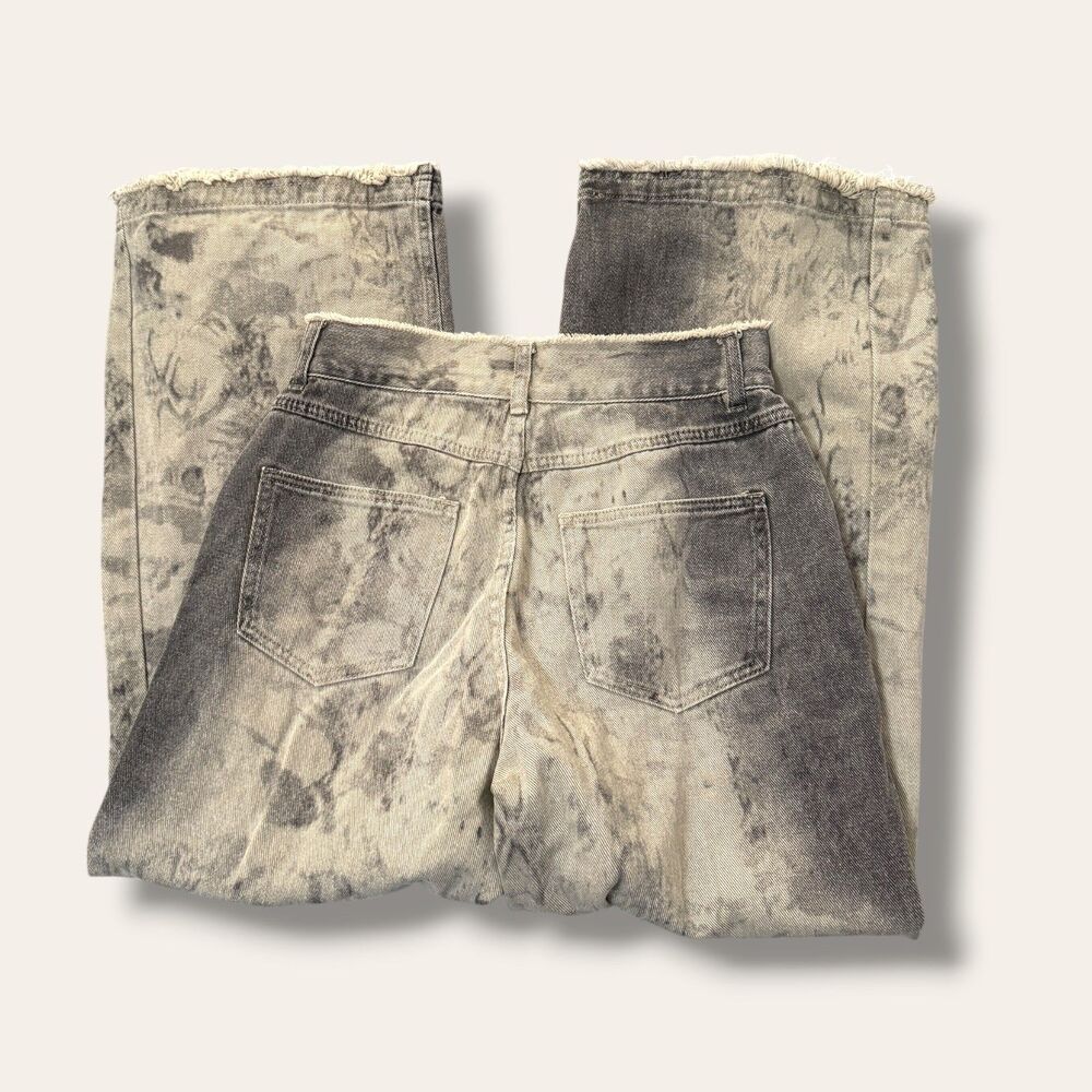 Decency Concept Jeans Womens Wide Leg Acid Wash Frayed Hem Gray Cotton